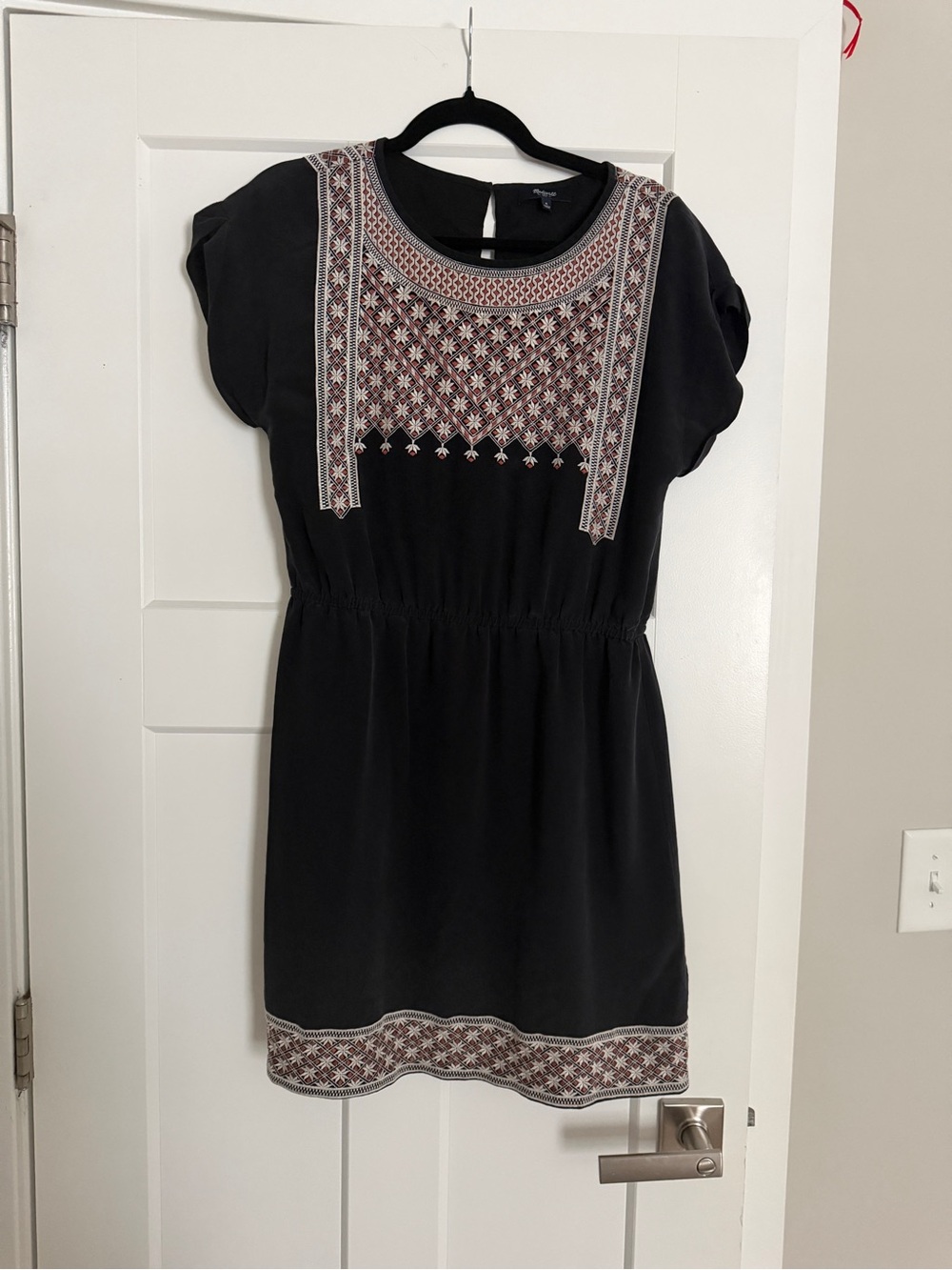 Madewell Black Mini Dress with Embroidered Yoke and Hem